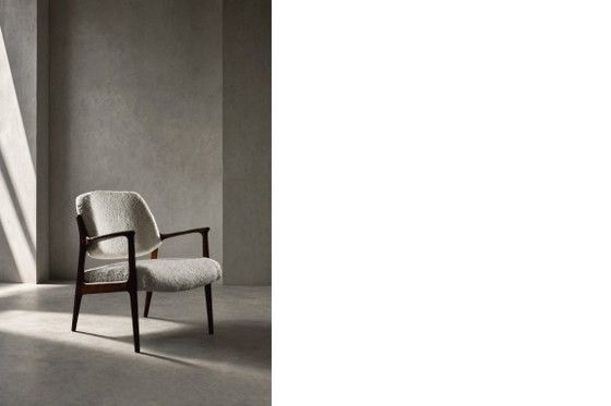 Image 1 of Vintage Mid-Century moderne Scandinavische Teak witte fauteuil Domus door Inge Andersson voor Bröderna Anderssons, jaren 1960