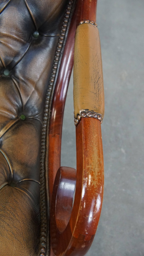 Image 1 of Grüner Vintage-Chesterfield-Sessel aus Rindsleder