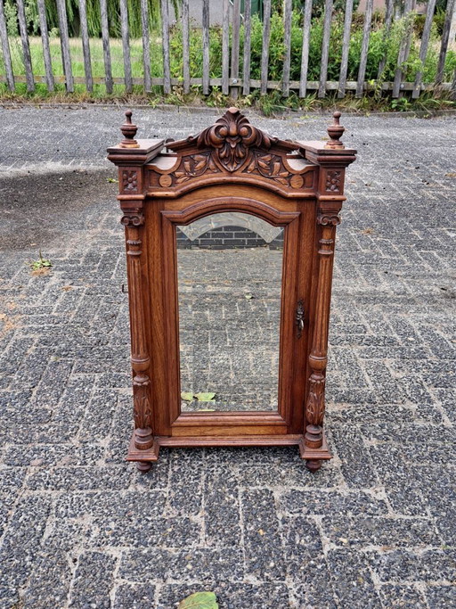 Armario de pared antiguo de madera con espejo – wandkast, Wood, Glass