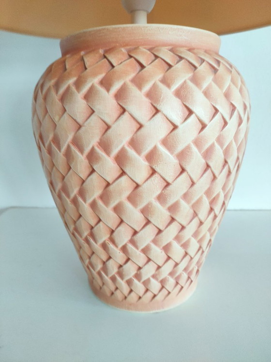 Image 1 of Vintage Danish ceramic table lamp with woven/braided motif