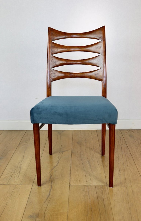 Image 1 of Danish vintage chairs blue turquoise vintage - set of 4 - great set