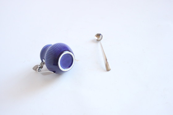 Image 1 of Barattolo di senape e cucchiaio in porcellana Rörstrand, Svezia anni '70