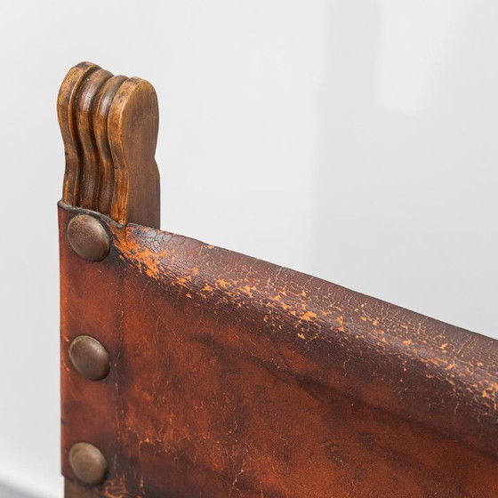 Image 1 of  SET DI 6 SEDIE DA PRANZO IN LEGNO E PELLE MARRONE FINE XIX SECOLO