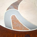 Table basse ronde vintage Haslev, design danois, palissandre/pierre/acier inoxydable