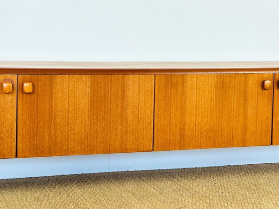 Image 1 of Low Scandinavian teak sideboard with 4 doors and hairpin metal legs, 1960