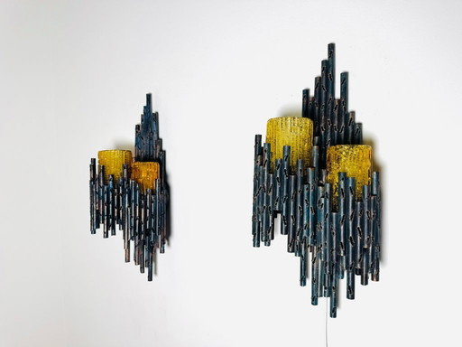 ENSEMBLE DE LAMPE MURALE BRUTALISTE À DOUBLE CALICE DE MARCEL FANTONI, ITALIE, ANNÉES 1960