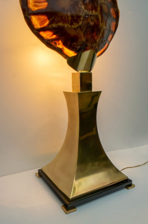 Image 1 of Lampada da tavolo in ottone e guscio di tartaruga, attribuita a Willy Daro