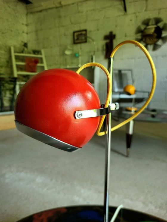 Image 1 of Großer 60er Jahre Aluminor Eyeball - restauriert rot glitzernd Pop Space Age