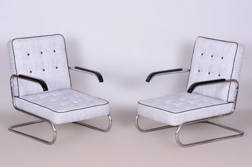 Set of Two Original Bauhaus Armchairs, by Mücke-Melder, Beech, Czech, 1930s – fauteuils, Textile, Wood