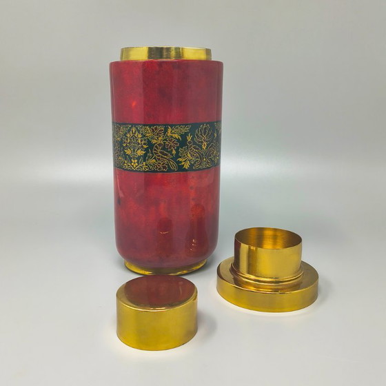 Image 1 of 1960s Astonishing Red Cocktail Shaker in Parchment. Made in Italy