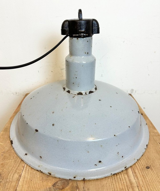 Image 1 of Large Industrial Midcentury Grey Enamel Factory Lamp, 1950s