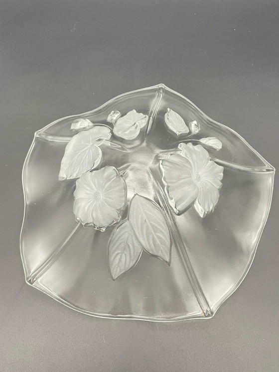 Walther Glas Evita, Large Vintage Glass Bowl with Floral Relief, 33 cm, Walter Glas, Transparent (photo 6 of 6)