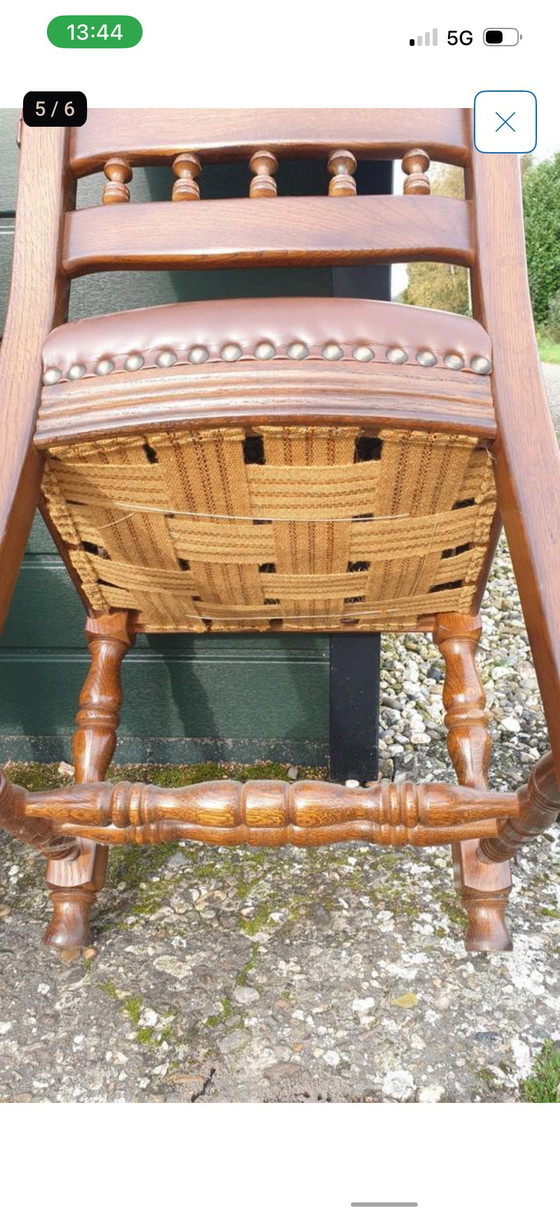 Image 1 of 6 klassiek eiken eetkamer stoelen leder 