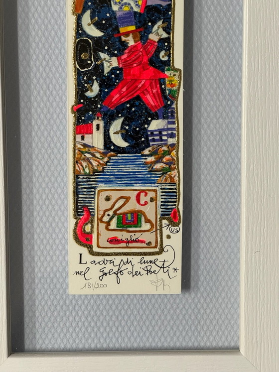 Francesco Musante Screen Print 10x50 cm, Moon Thieves, Framed, Lithographs & prints, Paper, Wood, Multi Color (photo 5 of 5)
