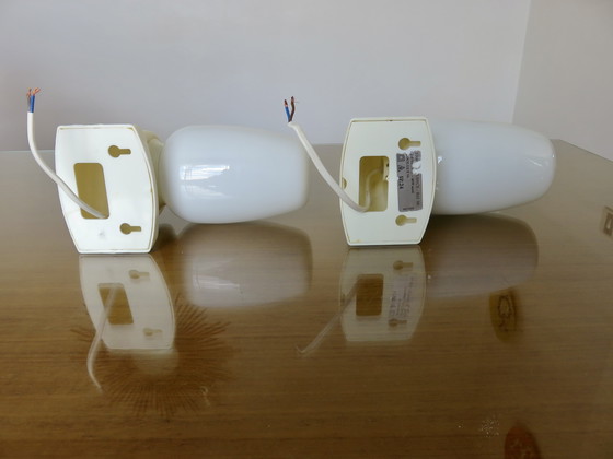 Image 1 of Pair of Streamline Sconces in Opaline and Polypropylene, France 70'80