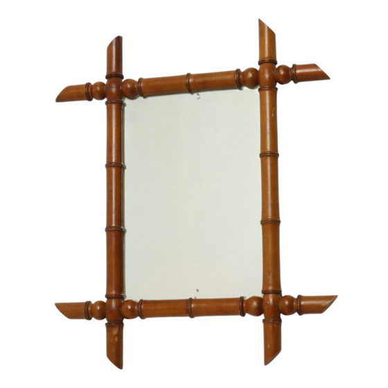 Image 1 of Espejo antiguo de madera, imitación bambú, estilo chinoiserie, 60x50cm
