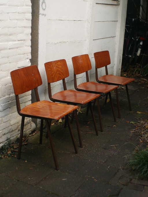 4X Marko Kwartet 60S Vintage Stoelen - Pagholz (Met Hars Bekleed Hout) - Bruin Frame