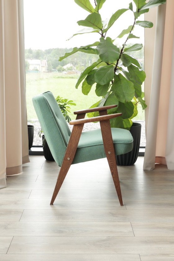 Vintage Lounge Chair Green Team Wool Oak Wood – Armchairs (photo 7 of 12)