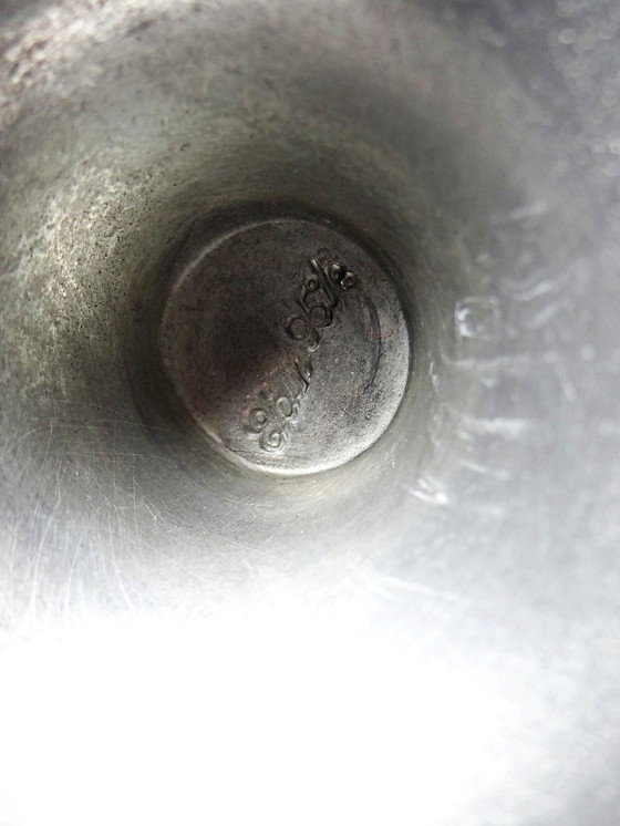 Image 1 of Pair of vintage mid-century silver-plated pewter Sun & Moon handcrafted candlesticks