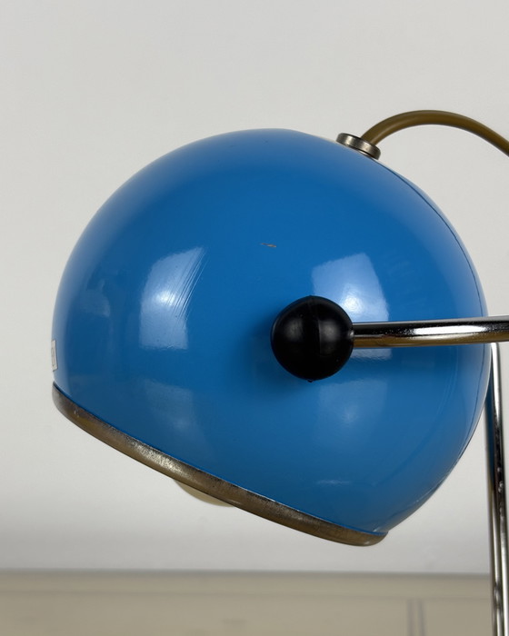 Image 1 of Table Lamp, Targetti Sankey Metal, Eyeball, 70s, Italy, Space Age, Sputnik design, 1970s, Blue Vintage Lamp with Chrome Stand