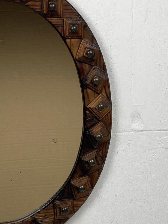 Image 1 of Brutalist Handmade Wooden Mirror, Belgium, 1960S