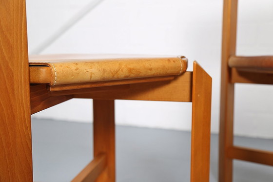 Image 1 of 4 sedie da pranzo vintage Wasa in legno di faggio e pelle