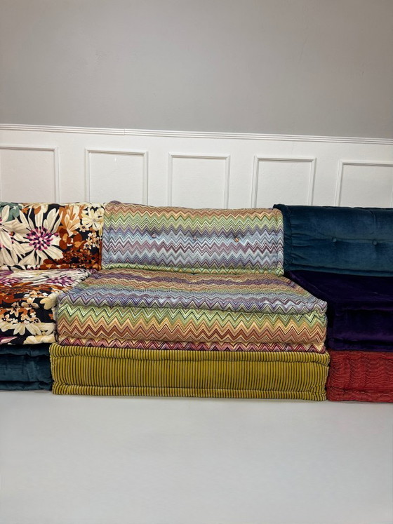 Image 1 of Roche Bobois Mah Jong Designer Sofa Stoff 3-Sitzer handgefertigt MahJong Bunt Frankreich