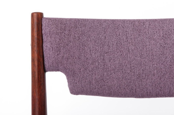 Image 1 of Vintage Dining Chairs Set of 2, Germany 1960s, Dark Stained Beech Wood Chairs, Mid Century Modern Purple Upholstered Chairs
