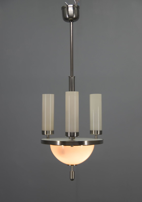 Image 1 of Art Deco Tubular Nickel Plated Chandelier, 1920S, Restored