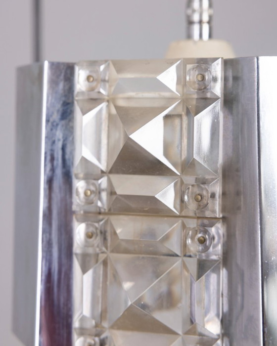 Image 1 of Vintage hanglamp uit de jaren 70 van metaal en kristal, Kinkeldey Design