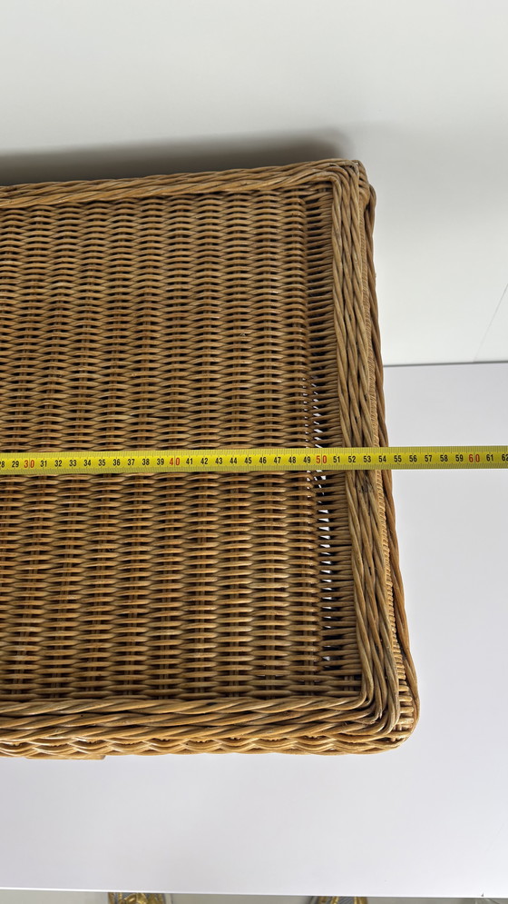 Image 1 of Table basse vintage en rotin avec tiroir table de chevet / table d'appoint