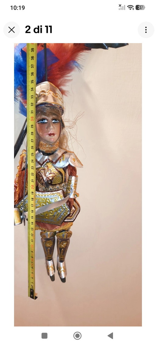 Antique Sicilian Pupo 40cm Hand Decorated. – decoratieve objecten, Metal, Textile (photo 2 of 11)