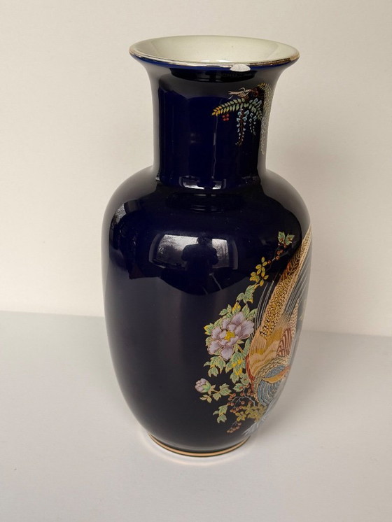 Image 1 of Japanische kobaltblaue Porzellanvase und Schale aus 22-karätigem Gold