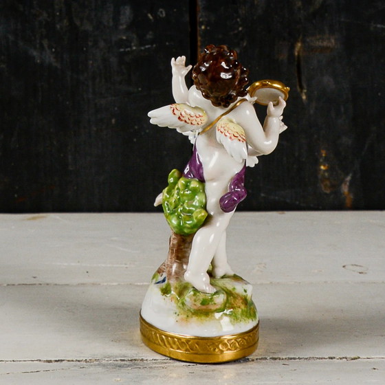 Capodimonte Statue Sculpture of Dancing Putti Musicians with Harpsichord – Porcelain, Gold, Klassiek (photo 8 of 9)