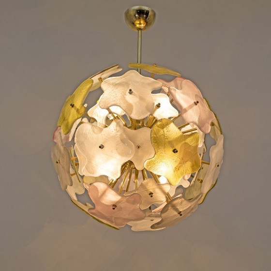 Image 1 of Italienischer Sputnik-Kronleuchter aus Muranoglas in Pastellfarben und poliertem Messing