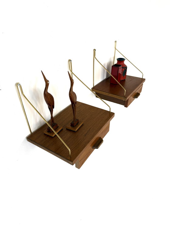 Image 1 of Set of 2 vintage Danish floating bedside tables ‘70s
