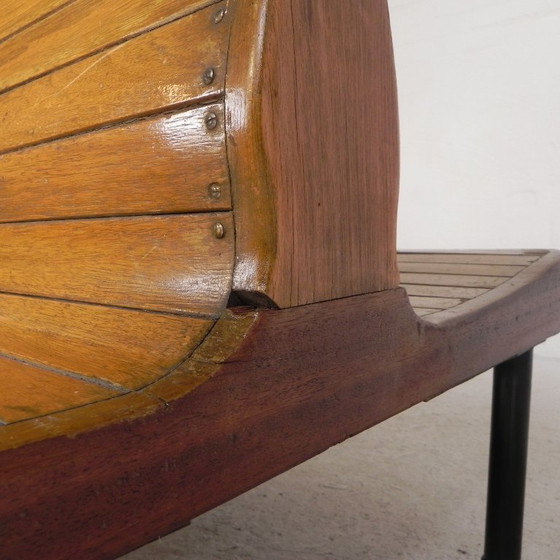 Image 1 of Double-sided teak train bench, 1930s