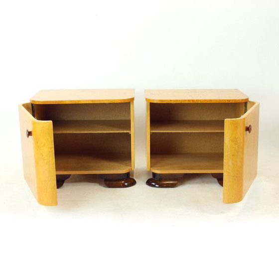 Image 1 of Art Deco Bedside Tables In Root Veneer, Czechoslovakia 1940s