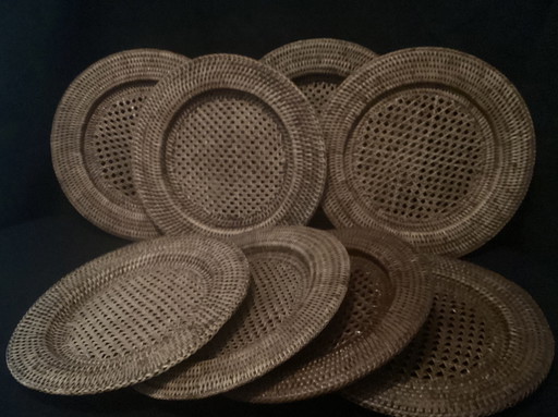 8 PIATTI IN SETA FLAMANT IN RATTAN BURMA