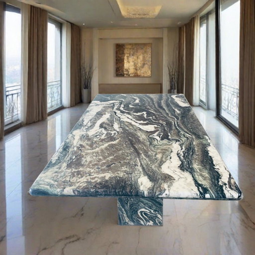 Grande table de salle à manger en marbre Cipollino Ondulato Design italien