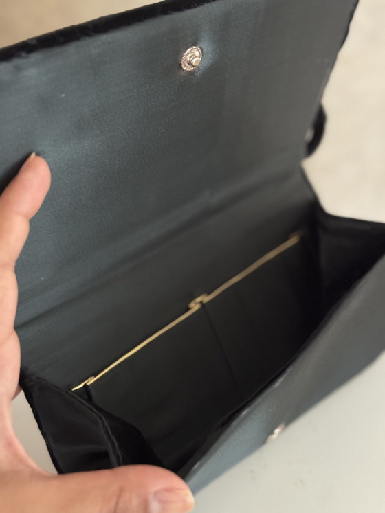 Image 1 of Geborduurde fluwelen tas met steentjes en gouden draden, clutch, vintage