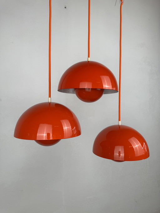 Verner Panton "VP1 Flowerpot" Pendelleuchten - Emaillierte Originale aus den frühen 1970er Jahren