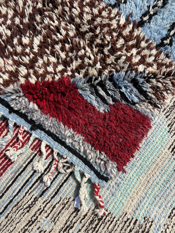 Image 1 of Tapis marocain coloré en laine Mrirt 160x240 cm - Tapis à poils longs abstrait bleu