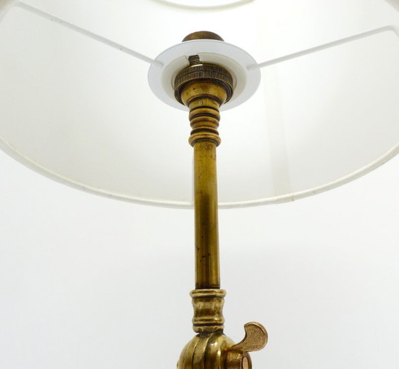 Image 1 of Articulated tripod lamp base in brass, Arts & Crafts style, in the style of W.A.S. Benson, circa 1900-1930