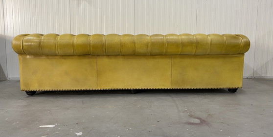 Image 1 of Magnifique canapé Chesterfield anglais 4 places, jaune lavé à la main