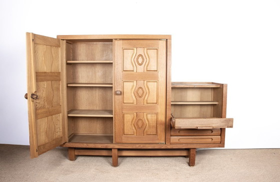 Image 1 of Doppelbuffet aus massiver Eiche und Steingutfliesen von Boleslaw Danikowski für Guillerme und Chambron für Your Home 1960.