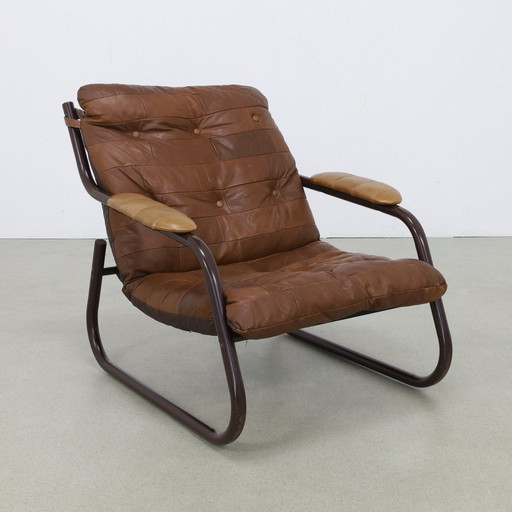 Fauteuil vintage en cuir rapiécé, 1970S