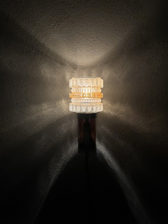 Image 1 of Vintage wall lamp with glass and wood