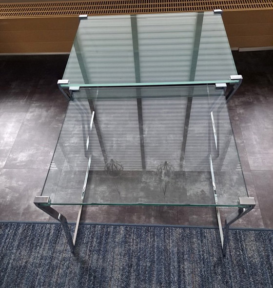 Image 1 of Riga Glas-Couchtisch, 2-teilig, Kufengestell in Chrom
