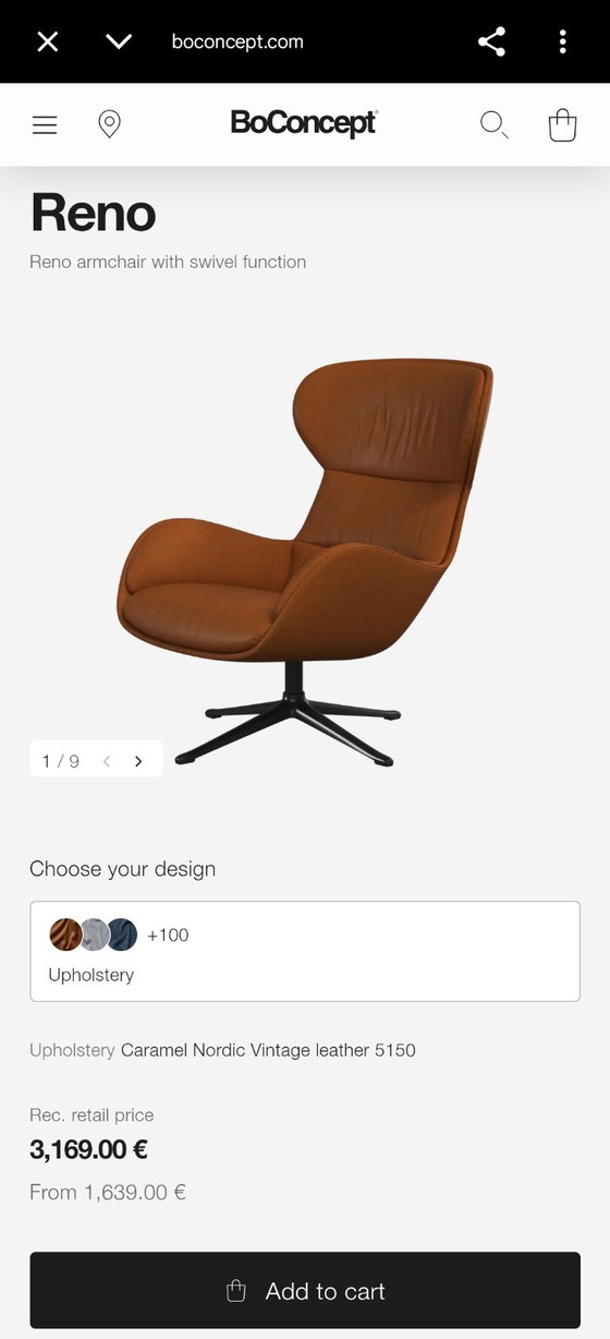 Fauteuil pivotant BoConcept Reno en cuir marron, Chaises pivotantes, Métal, Modern (photo 7 sur 7)